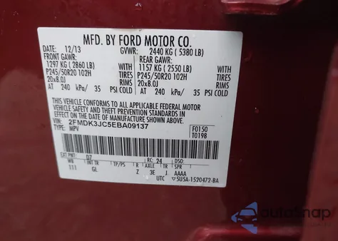 2014 Ford Edge Sel из США, поврежденный, VIN 2FMDK3JC5EBA09137